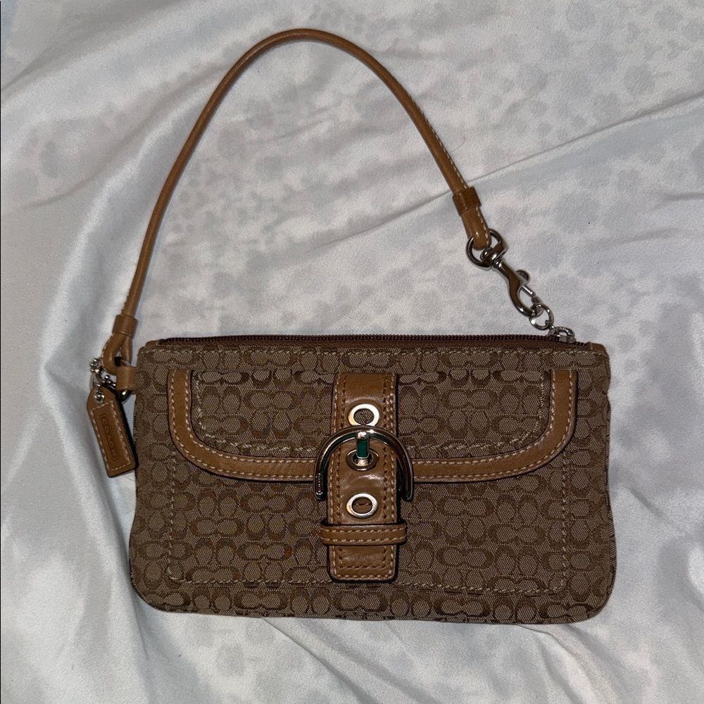 Coach Tan Monogram Wristlet with Buckle